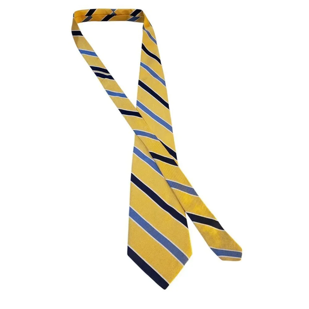 Lands End REPP Mens Tie Necktie Designer‎ Yellow Navy Blue Stripes Businesscore